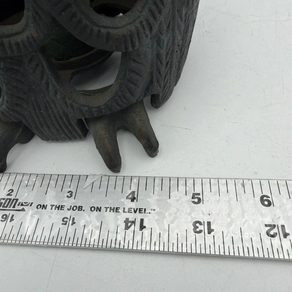 Vtg Owl Lantern Decor Black Cast Iron Hanging Garden Lantern Candle Holder
